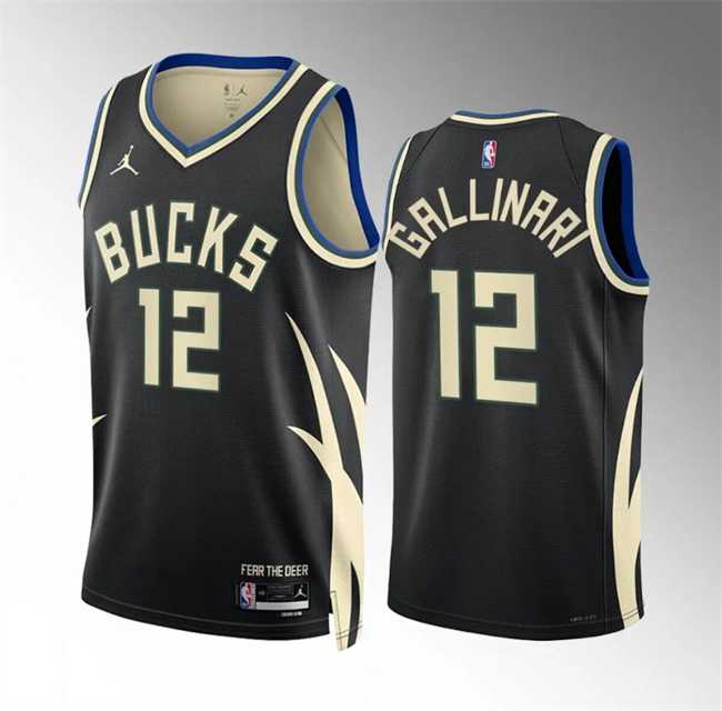 Men%27s Milwaukee Bucks #12 Danilo Gallinari Black Statement Edition Stitched Basketball Jersey Dzhi->milwaukee bucks->NBA Jersey